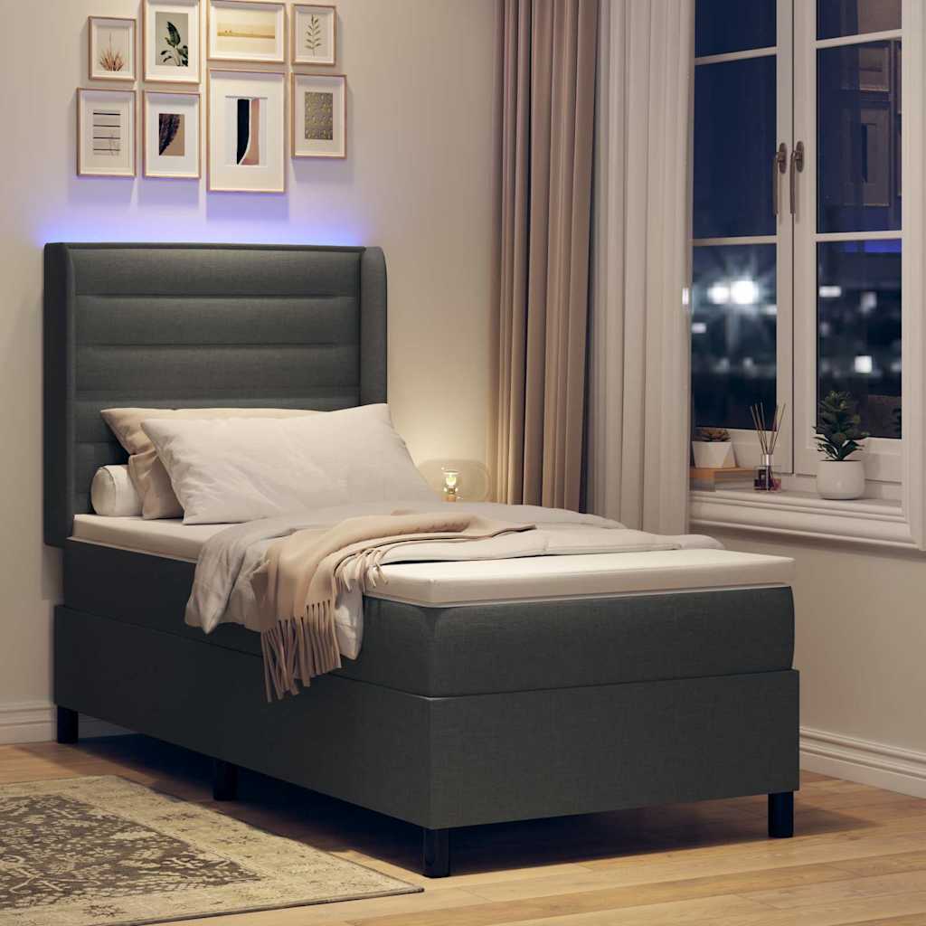 LED Κρεβάτι με βάθρο με στρώμα Σκούρο Γκρι 80 x 200 cm ύφασμα - Pakobazaar