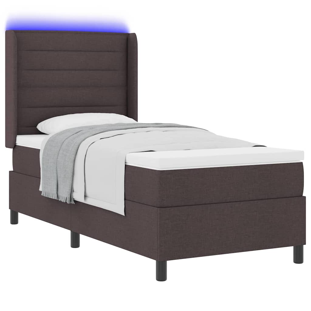LED Κρεβάτι με βάθρο με στρώμα Σκούρο Καφέ 80 x 200 cm ύφασμα