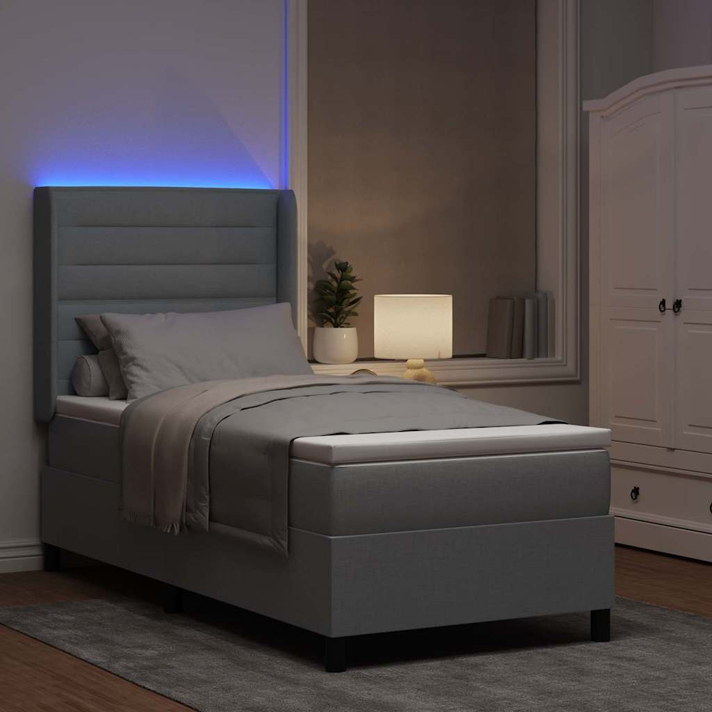 LED Κρεβάτι με βάθρο με στρώμα Ανοιχτό γκρι 90 x 190 cm ύφασμα