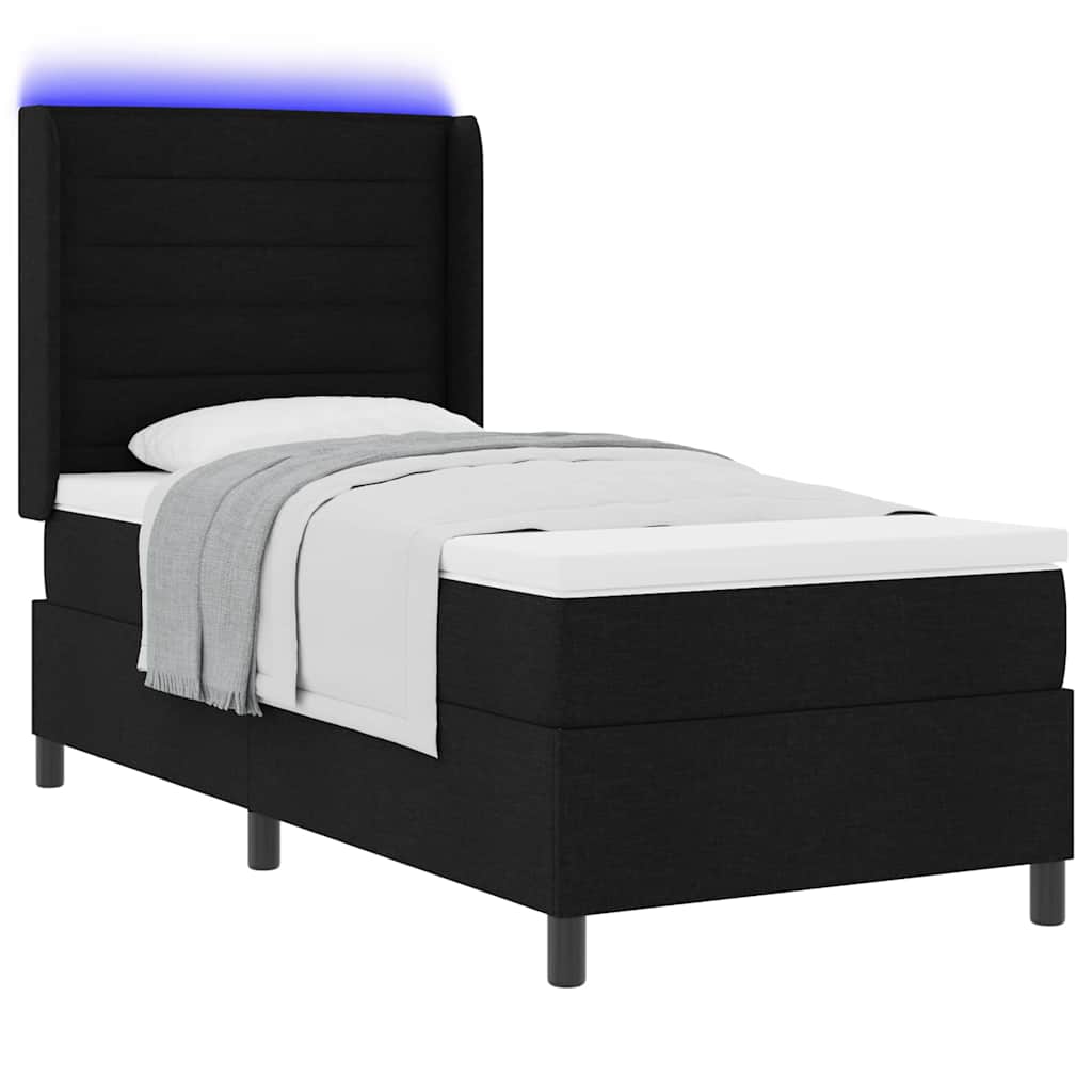 LED Κρεβάτι με βάθρο με στρώμα Μαύρο 90 x 200 cm ύφασμα - Pakobazaar