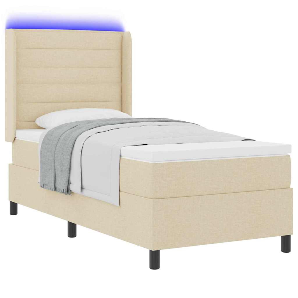 LED Κρεβάτι με βάθρο με στρώμα Κρεμ 90 x 200 cm ύφασμα - Pakobazaar