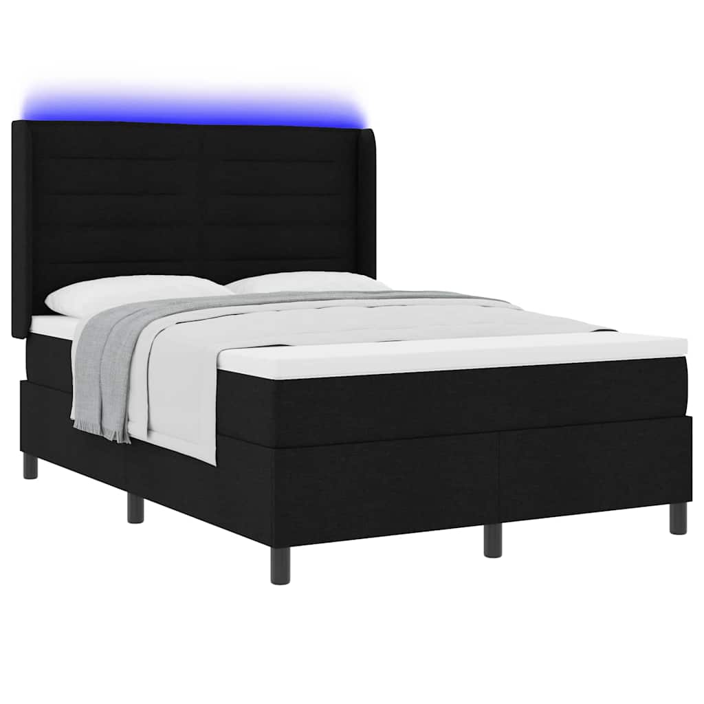 LED Κρεβάτι με βάθρο με στρώμα Μαύρο 140 x 190 cm ύφασμα - Pakobazaar