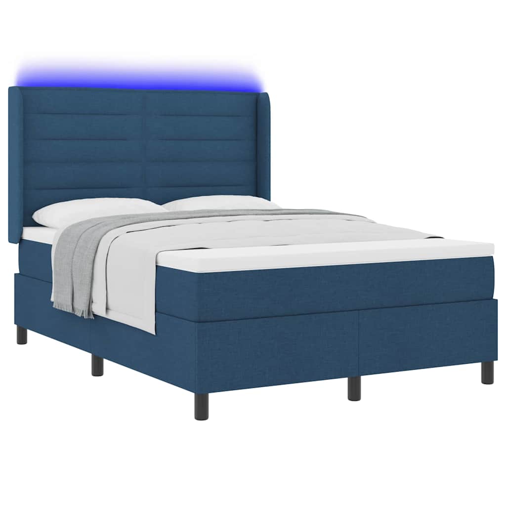 LED Κρεβάτι με βάθρο με στρώμα Μπλε 140 x 190 cm ύφασμα - Pakobazaar