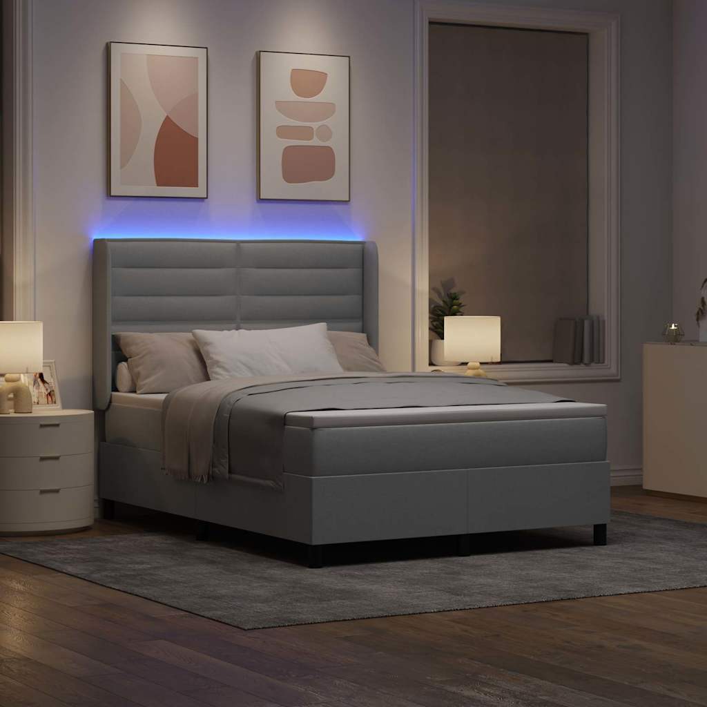 LED Κρεβάτι με βάθρο με στρώμα Ανοιχτό γκρι 140 x 200 cm ύφασμα - Pakobazaar