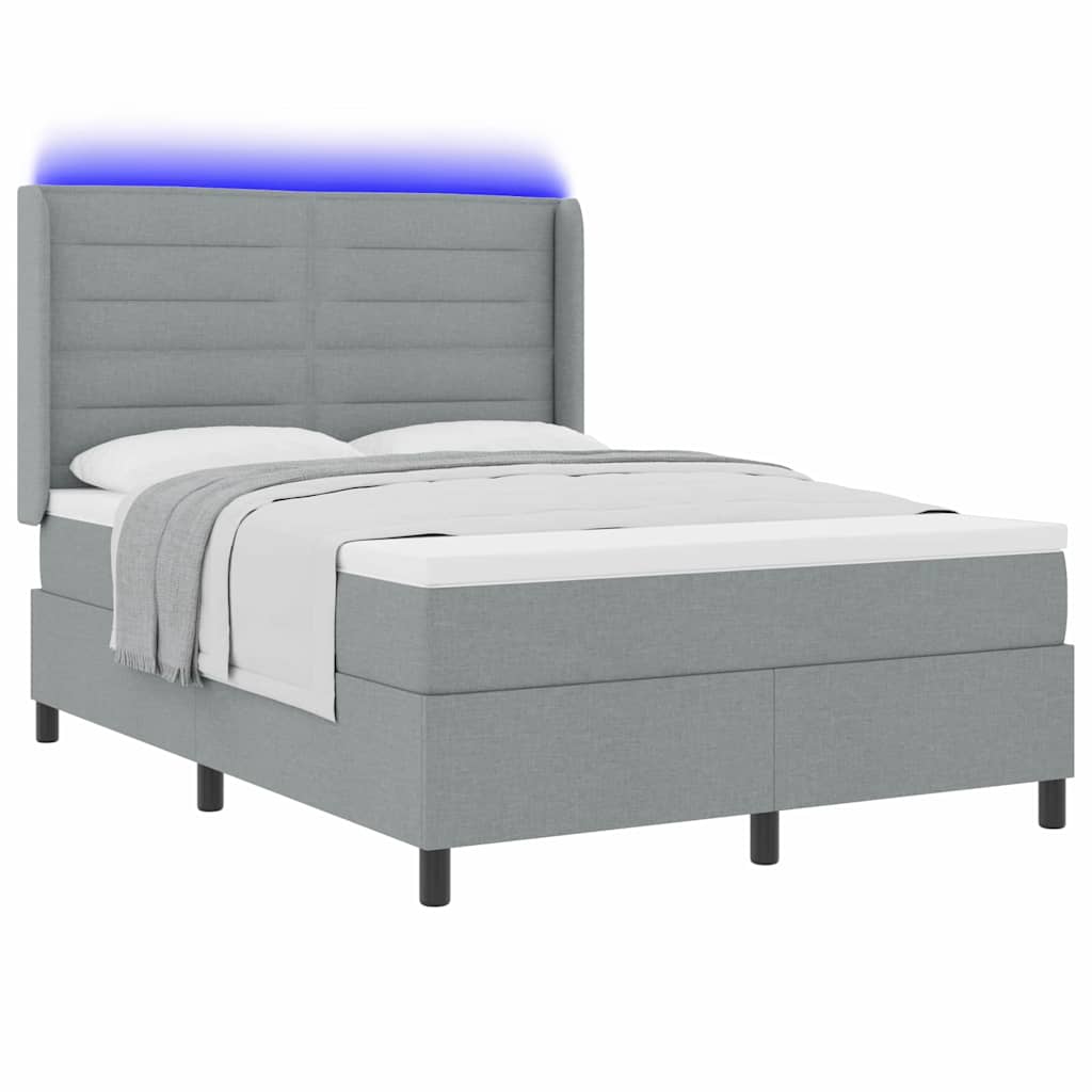 LED Κρεβάτι με βάθρο με στρώμα Ανοιχτό γκρι 140 x 200 cm ύφασμα - Pakobazaar