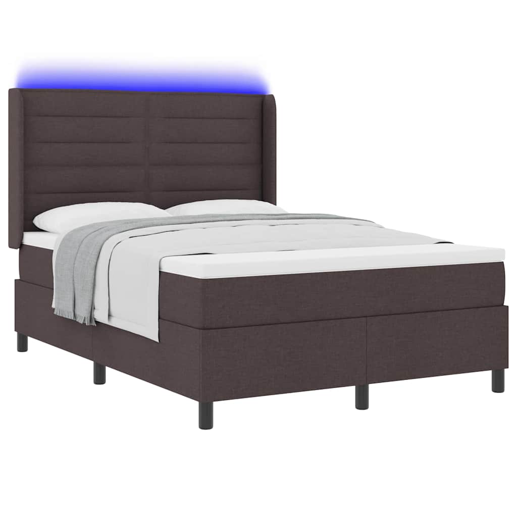 LED Κρεβάτι με βάθρο με στρώμα Σκούρο Καφέ 140 x 200 cm ύφασμα - Pakobazaar