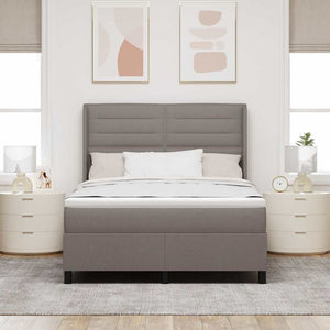 LED Κρεβάτι με βάθρο με κεφαλάρι Taupe 140 x 200 cm ύφασμα - Pakobazaar