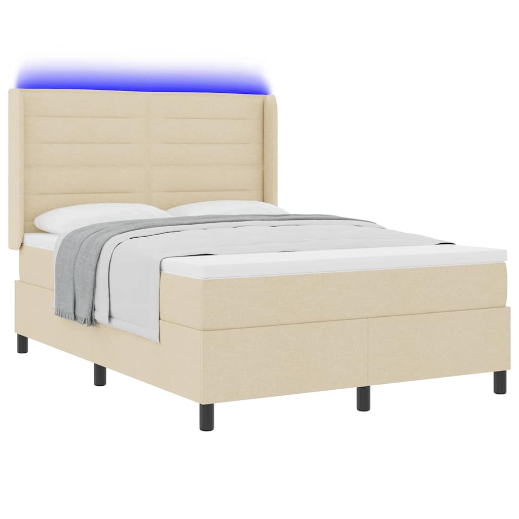 LED Κρεβάτι με βάθρο με στρώμα Κρεμ 160 x 200 cm ύφασμα - Pakobazaar