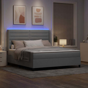 LED Κρεβάτι με βάθρο με στρώμα Ανοιχτό γκρι 180 x 200 cm ύφασμα - Pakobazaar