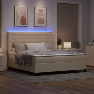 LED Κρεβάτι με βάθρο με στρώμα Κρεμ 180 x 200 cm ύφασμα - Pakobazaar