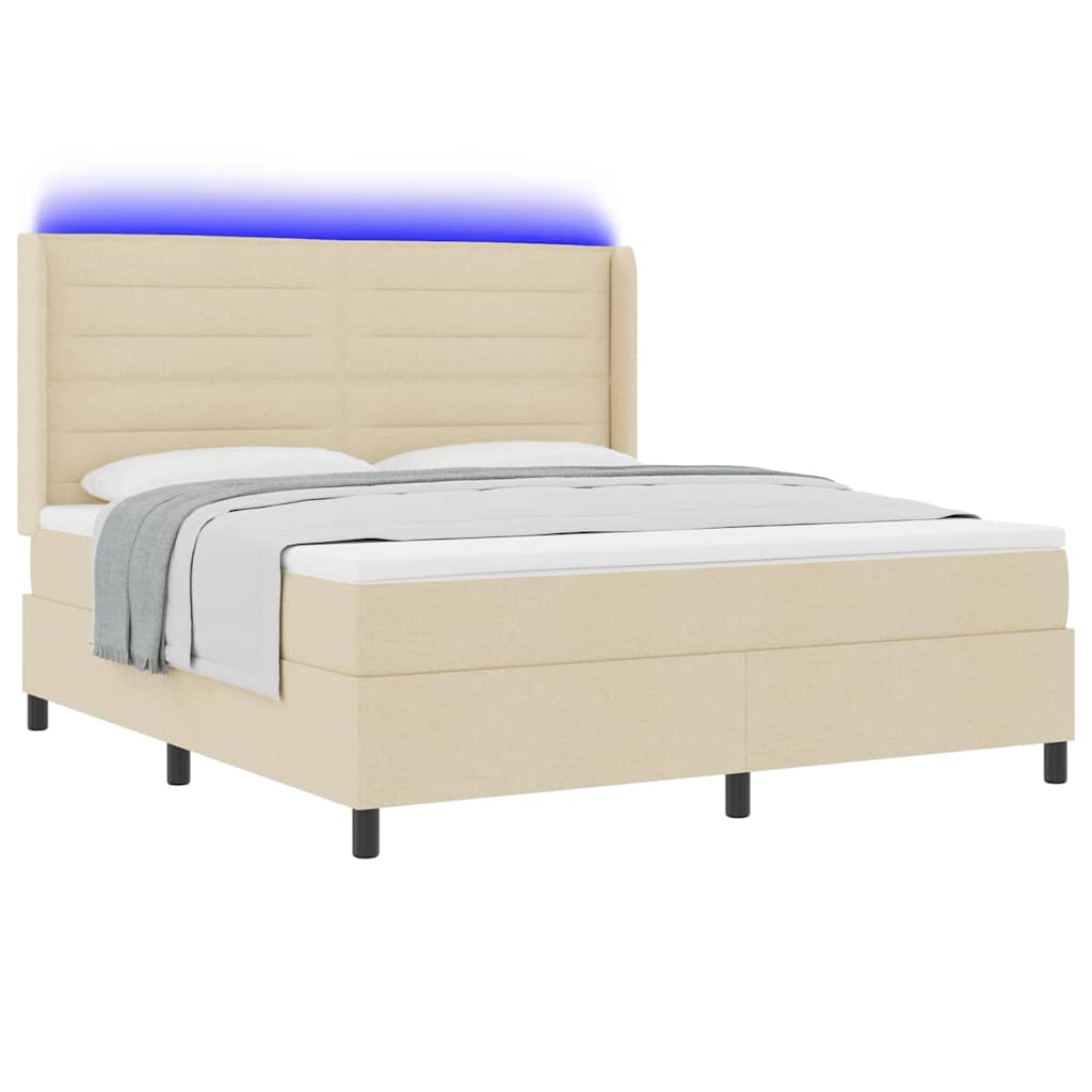 LED Κρεβάτι με βάθρο με στρώμα Κρεμ 180 x 200 cm ύφασμα - Pakobazaar