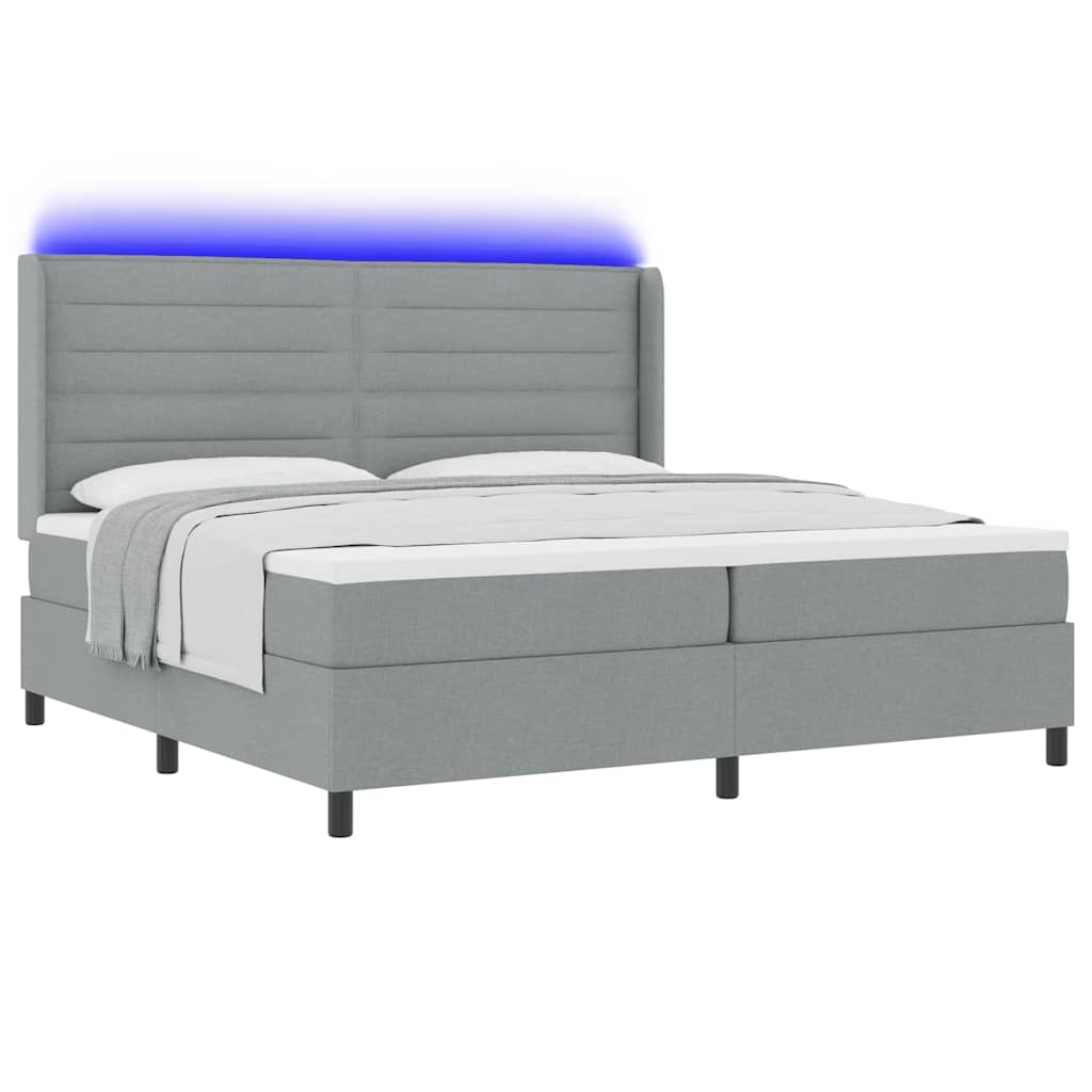 LED Κρεβάτι με βάθρο με στρώμα Ανοιχτό γκρι 200 x 200 cm ύφασμα - Pakobazaar