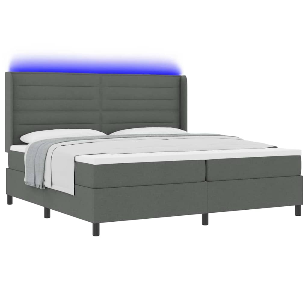 LED Κρεβάτι με βάθρο με στρώμα Σκούρο Γκρι 200 x 200 cm ύφασμα