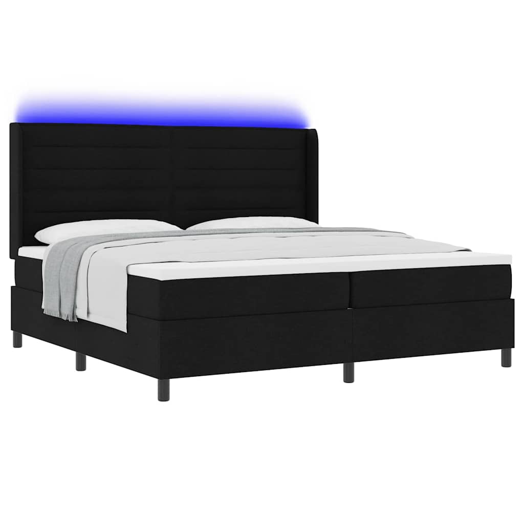 LED Κρεβάτι με βάθρο με στρώμα Μαύρο 200 x 200 cm ύφασμα - Pakobazaar