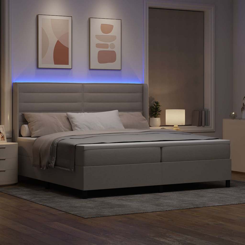 LED Κρεβάτι με βάθρο με στρώμα Taupe 200 x 200 cm ύφασμα - Pakobazaar