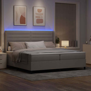 LED Κρεβάτι με βάθρο με κεφαλάρι Taupe 200 x 200 cm ύφασμα - Pakobazaar