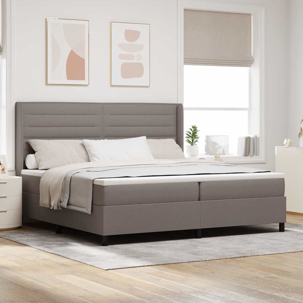 LED Κρεβάτι με βάθρο με στρώμα Taupe 200 x 200 cm ύφασμα - Pakobazaar