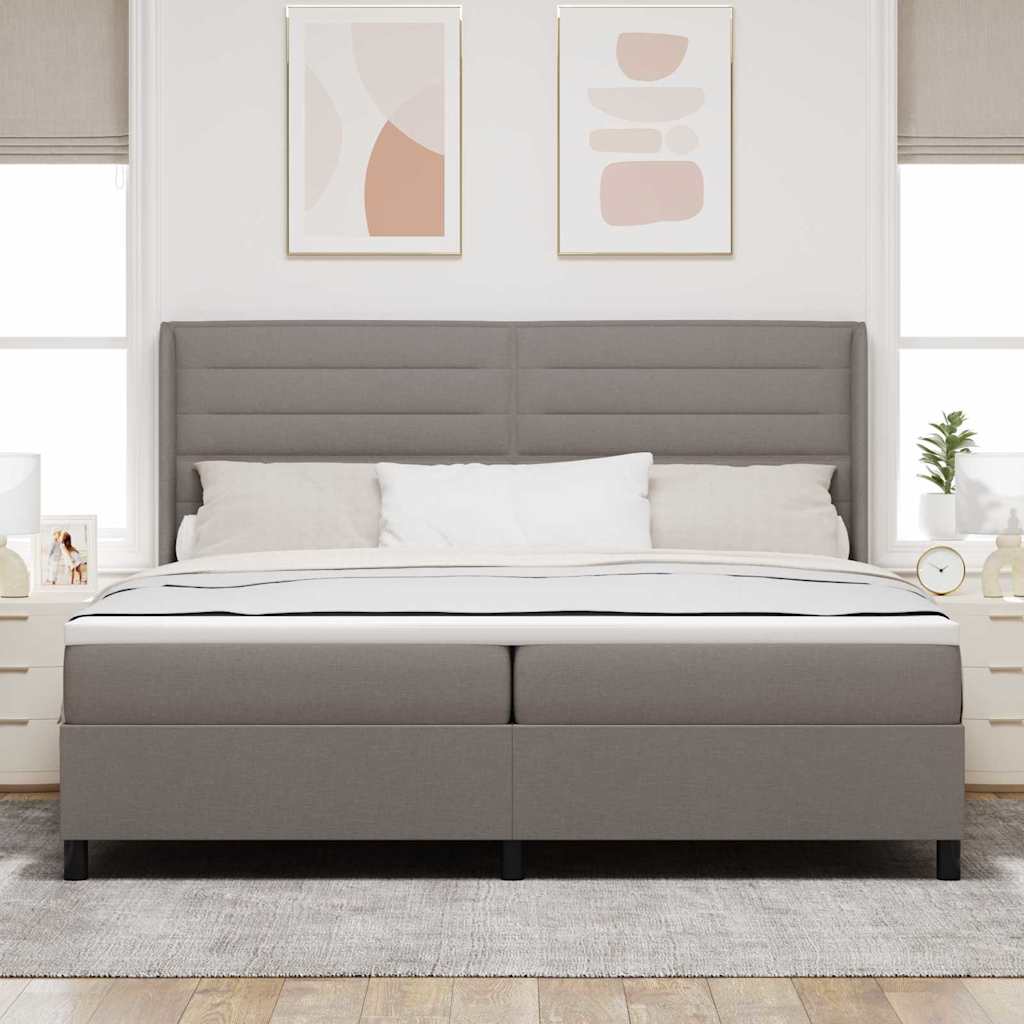 LED Κρεβάτι με βάθρο με στρώμα Taupe 200 x 200 cm ύφασμα - Pakobazaar