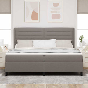 LED Κρεβάτι με βάθρο με κεφαλάρι Taupe 200 x 200 cm ύφασμα - Pakobazaar