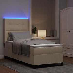 LED Κρεβάτι με βάθρο με μαξιλάρι Κρεμ 100 x 200 cm ύφασμα