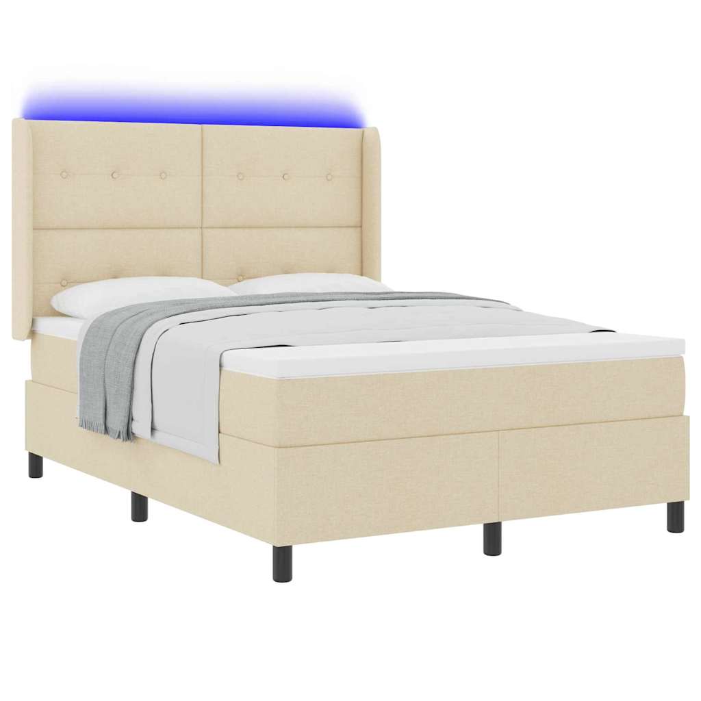 LED Κρεβάτι με βάθρο με στρώμα Κρεμ 140 x 190 cm ύφασμα - Pakobazaar