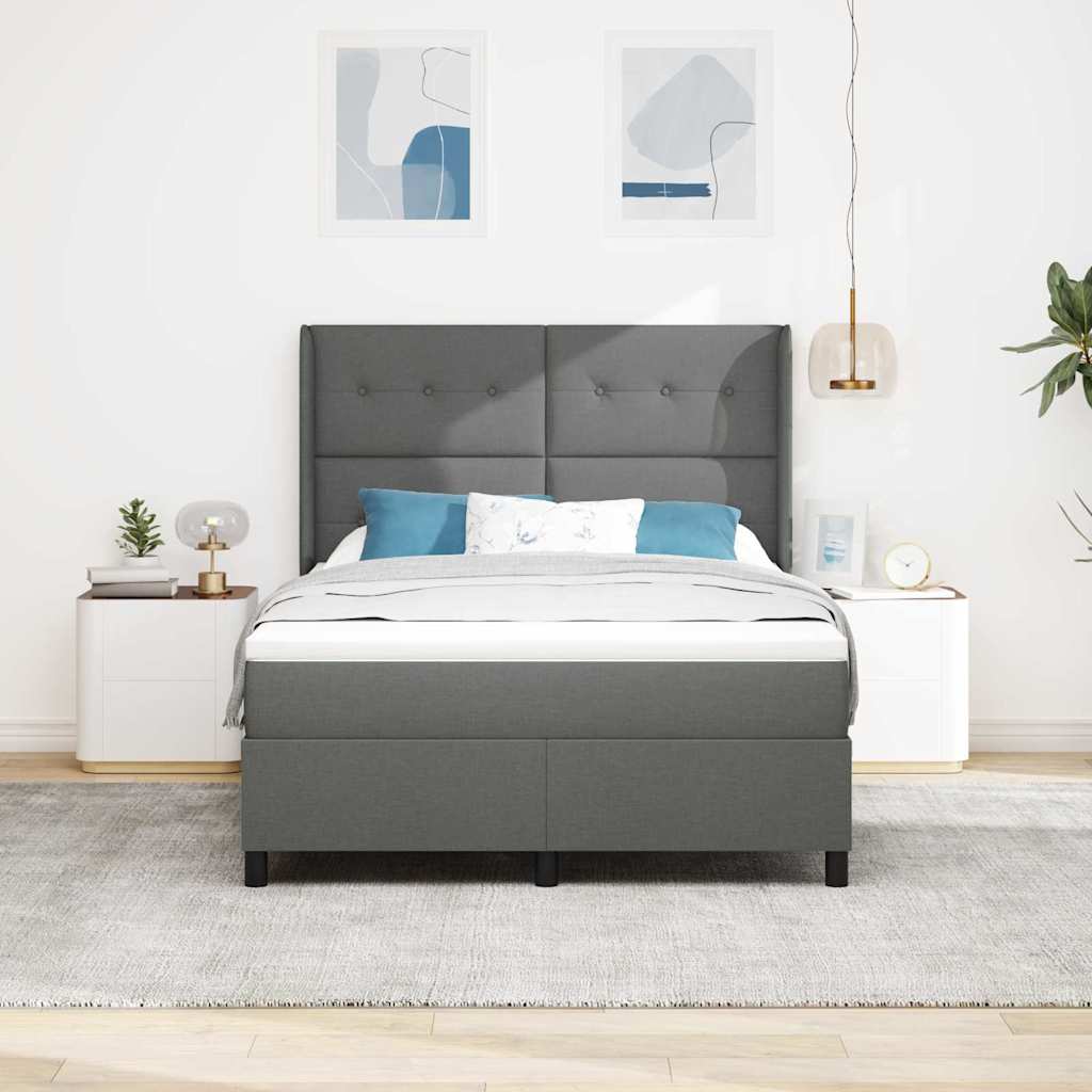 LED Κρεβάτι με βάθρο με στρώμα Σκούρο Γκρι 140 x 200 cm ύφασμα - Pakobazaar