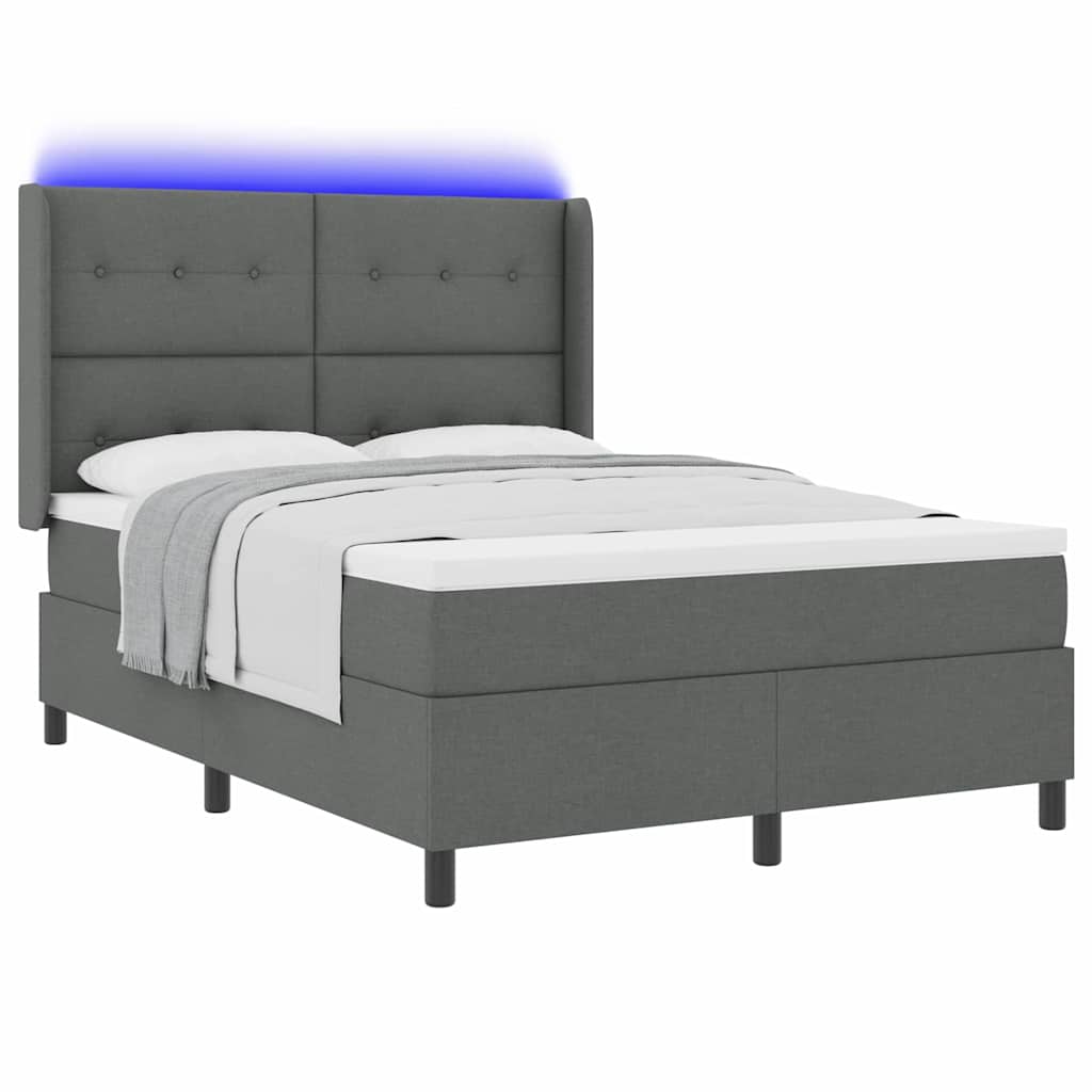 LED Κρεβάτι με βάθρο με στρώμα Σκούρο Γκρι 140 x 200 cm ύφασμα - Pakobazaar