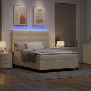 LED Κρεβάτι με βάθρο με στρώμα Κρεμ 140 x 200 cm ύφασμα - Pakobazaar