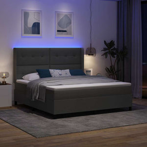 LED Κρεβάτι με βάθρο Σκούρο Γκρι 180 x 200 cm ύφασμα - Pakobazaar
