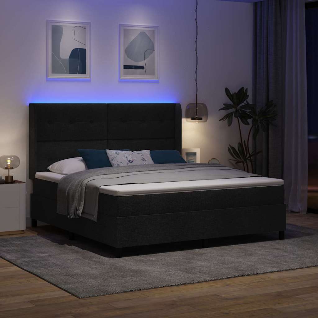 LED Κρεβάτι με βάθρο με στρώμα Μαύρο 180 x 200 cm ύφασμα - Pakobazaar