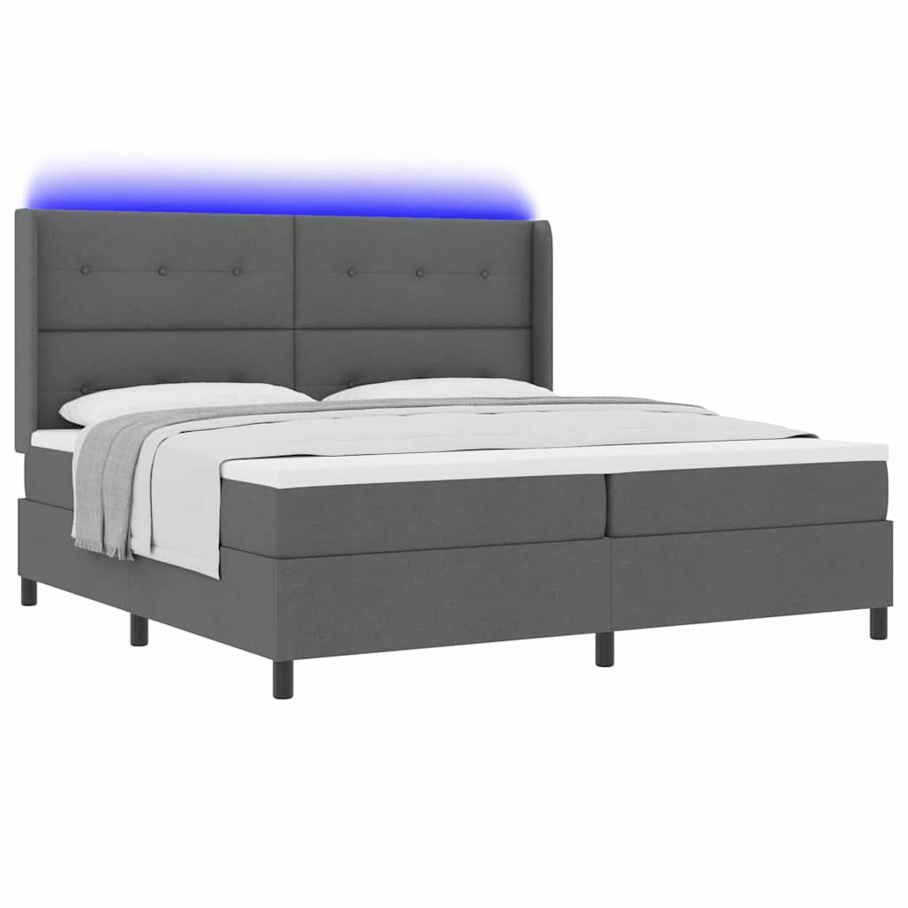 LED Κρεβάτι με βάθρο Σκούρο Γκρι 200 x 200 cm ύφασμα - Pakobazaar