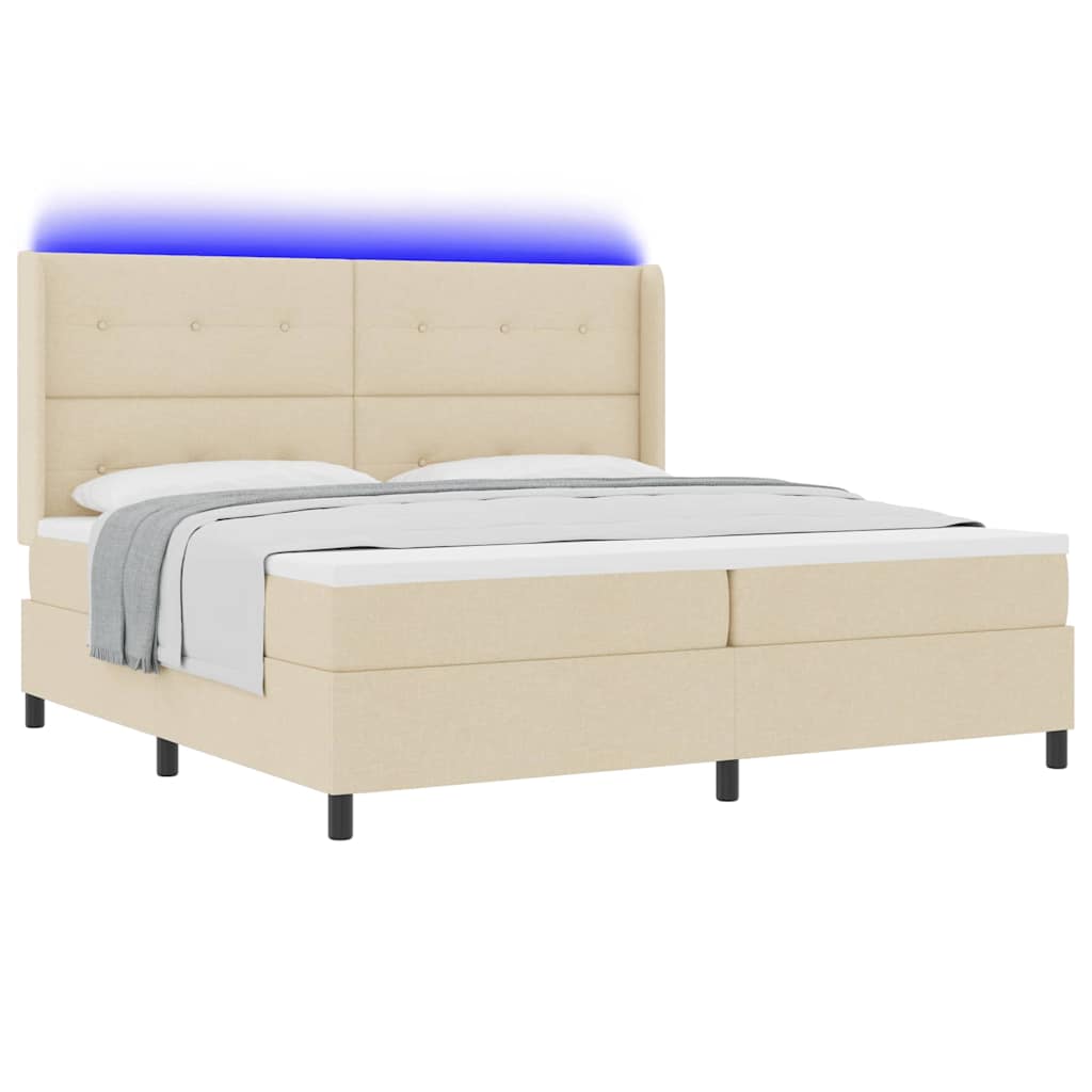 LED Κρεβάτι με βάθρο με στρώμα Κρεμ 200 x 200 cm ύφασμα - Pakobazaar
