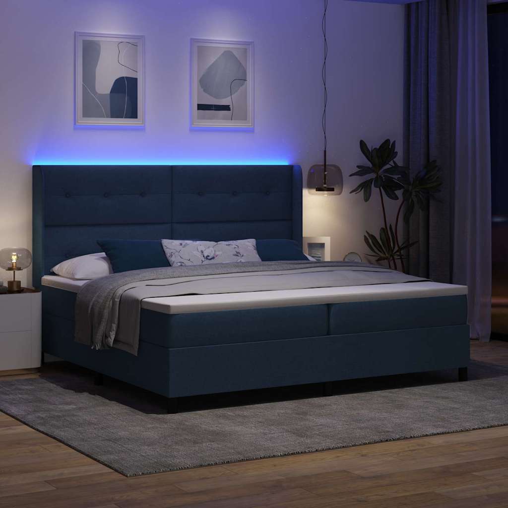 LED Κρεβάτι με βάθρο με στρώμα Μπλε 200 x 200 cm ύφασμα - Pakobazaar