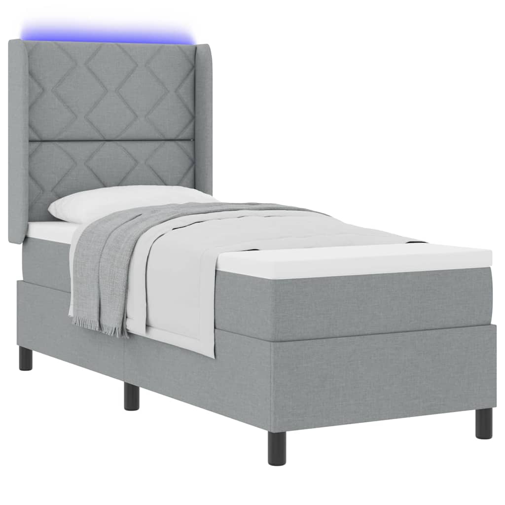 LED Κρεβάτι με βάθρο Ανοιχτό γκρι 90 x 190 cm ύφασμα - Pakobazaar