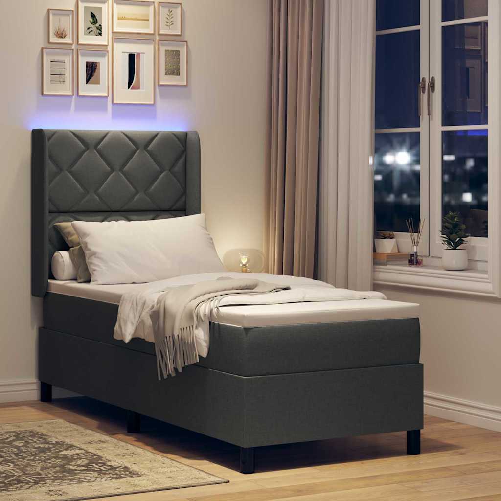 LED Κρεβάτι με βάθρο με κεφαλάρι Σκούρο Γκρι 90 x 190 cm ύφασμα - Pakobazaar