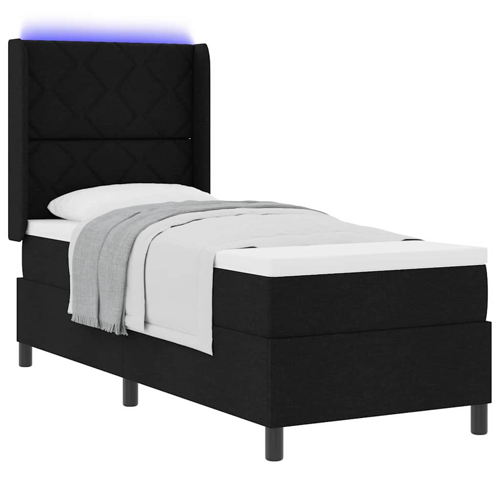 LED Κρεβάτι με βάθρο με κεφαλάρι Μαύρο 90 x 190 cm ύφασμα - Pakobazaar
