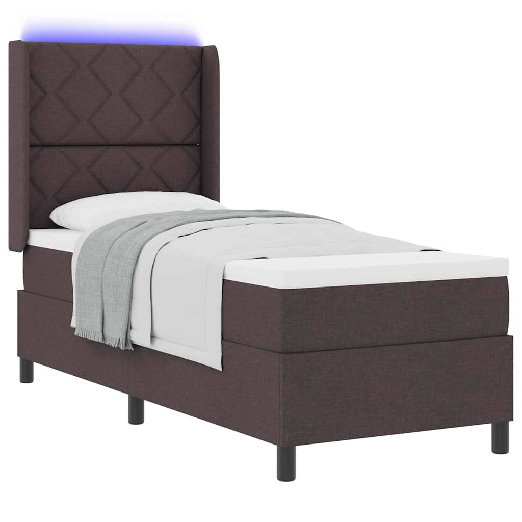 LED Κρεβάτι με βάθρο με κεφαλάρι Σκούρο Καφέ 90 x 190 cm ύφασμα - Pakobazaar