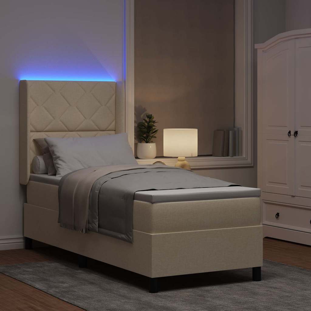 LED Κρεβάτι με βάθρο με κεφαλάρι Κρεμ 90 x 190 cm ύφασμα - Pakobazaar