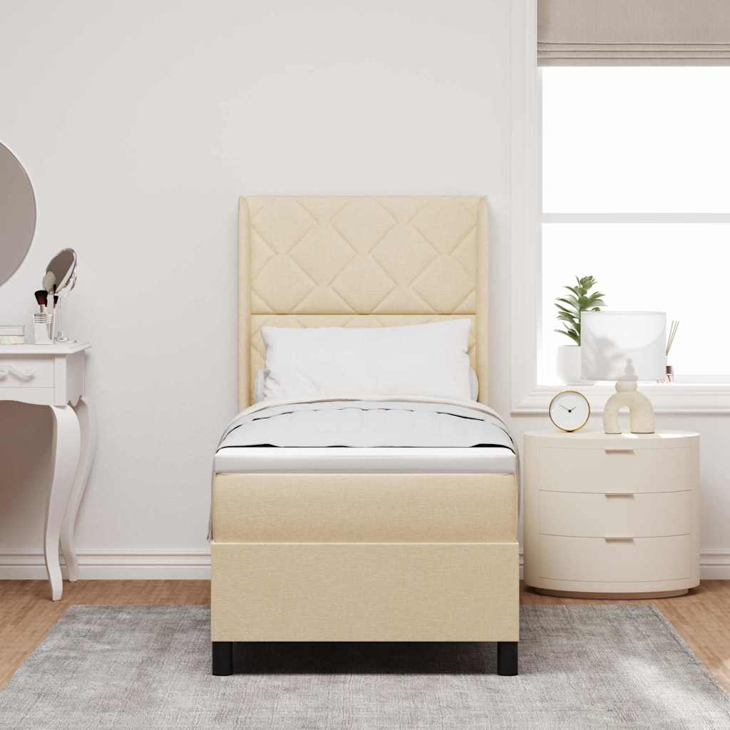 LED Κρεβάτι με βάθρο με κεφαλάρι Κρεμ 90 x 190 cm ύφασμα - Pakobazaar