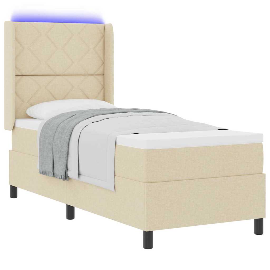 LED Κρεβάτι με βάθρο με κεφαλάρι Κρεμ 90 x 190 cm ύφασμα - Pakobazaar