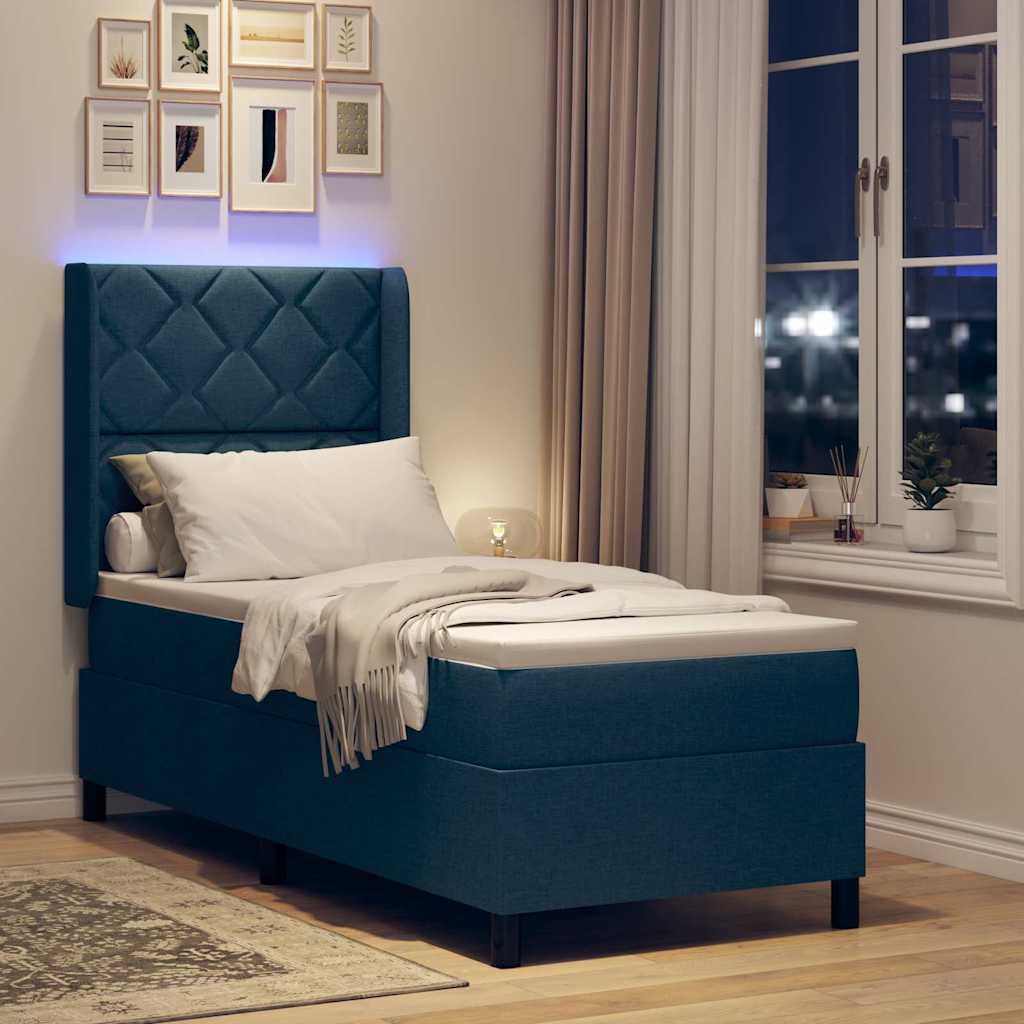 LED Κρεβάτι με βάθρο με κεφαλάρι Μπλε 90 x 190 cm ύφασμα - Pakobazaar