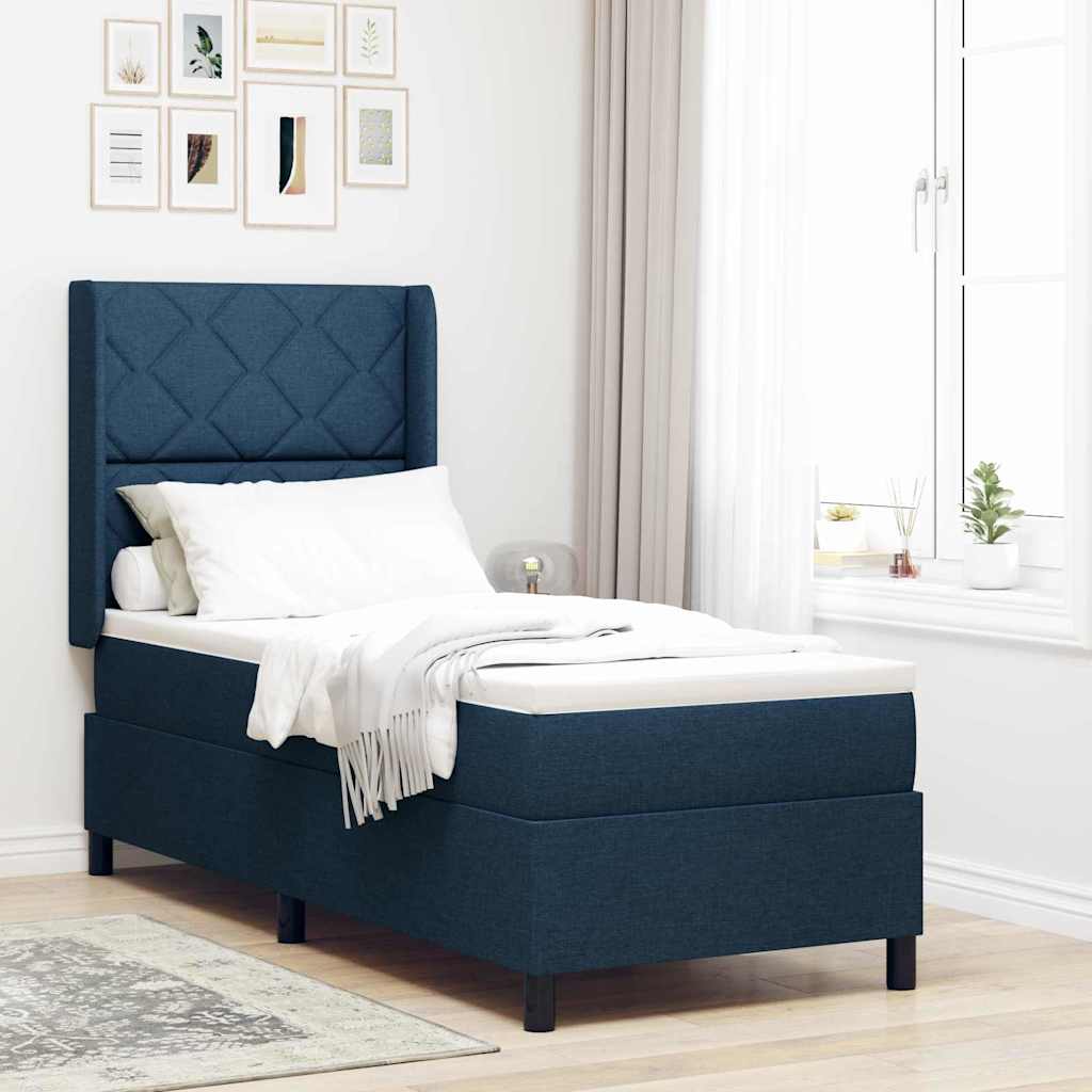 LED Κρεβάτι με βάθρο με κεφαλάρι Μπλε 90 x 190 cm ύφασμα - Pakobazaar