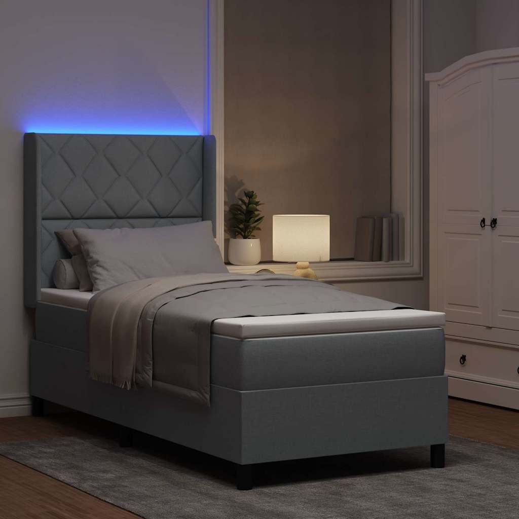 LED Κρεβάτι με βάθρο Ανοιχτό γκρι 90 x 200 cm ύφασμα - Pakobazaar