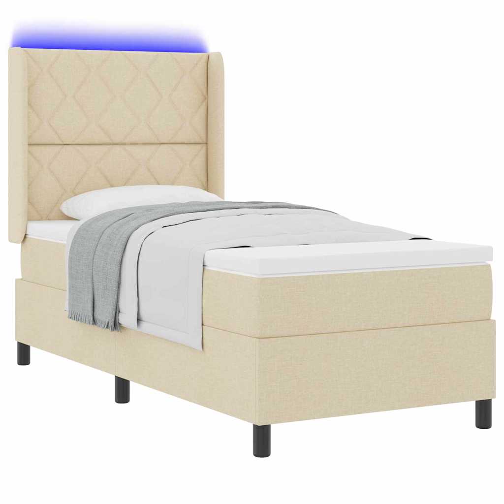 LED Κρεβάτι με βάθρο με κεφαλάρι Κρεμ 90 x 200 cm ύφασμα - Pakobazaar