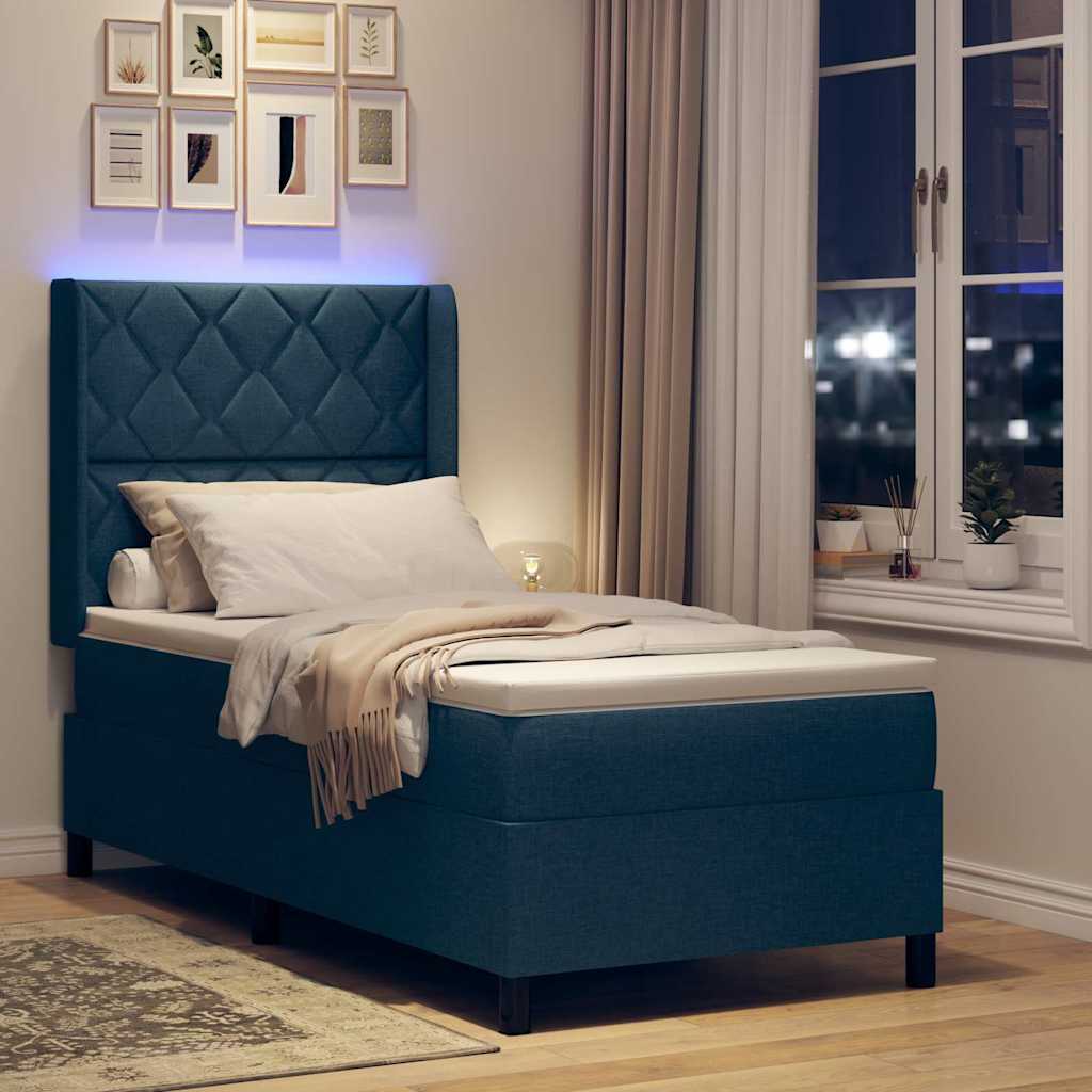 LED Κρεβάτι με βάθρο με κεφαλάρι Μπλε 90 x 200 cm ύφασμα - Pakobazaar