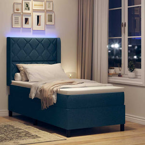 LED Κρεβάτι με βάθρο με στρώμα Μπλε 100 x 200 cm ύφασμα - Pakobazaar