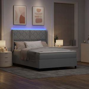 LED Κρεβάτι με βάθρο Ανοιχτό γκρι 140 x 190 cm ύφασμα - Pakobazaar