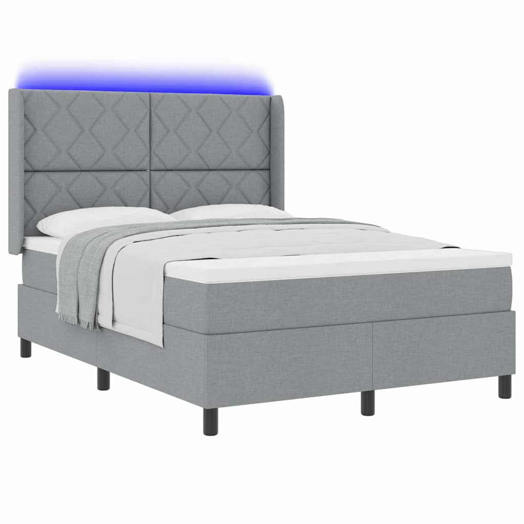 LED Κρεβάτι με βάθρο Ανοιχτό γκρι 140 x 190 cm ύφασμα - Pakobazaar