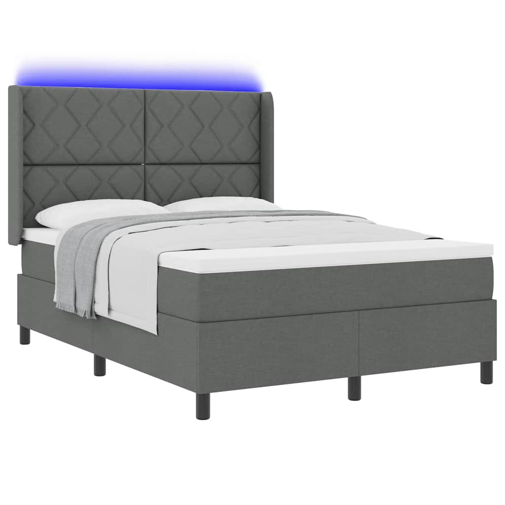LED Κρεβάτι με βάθρο Σκούρο Γκρι 140 x 190 cm ύφασμα
