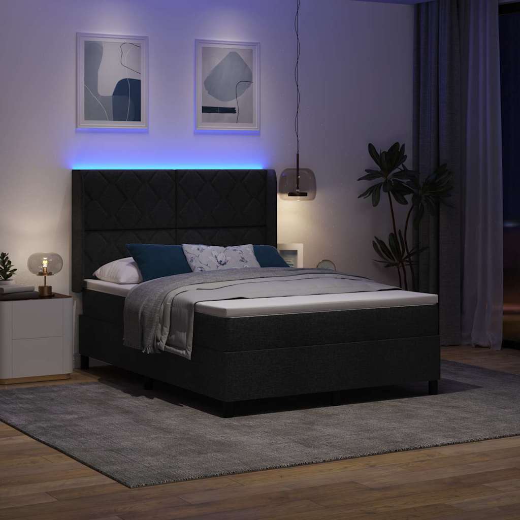 LED Κρεβάτι με βάθρο με κεφαλάρι Μαύρο 140 x 190 cm ύφασμα